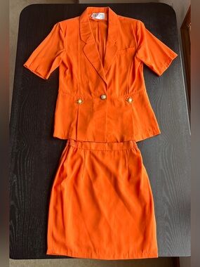 Vibrant Vintage Richards Road Orange Two-Piece Blazer and Skirt Set